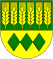Wappen Amt Arensharde: Von Grün und Gold geteilt. Oben sechs goldene Kornähren, unten drei grüne Wecken.